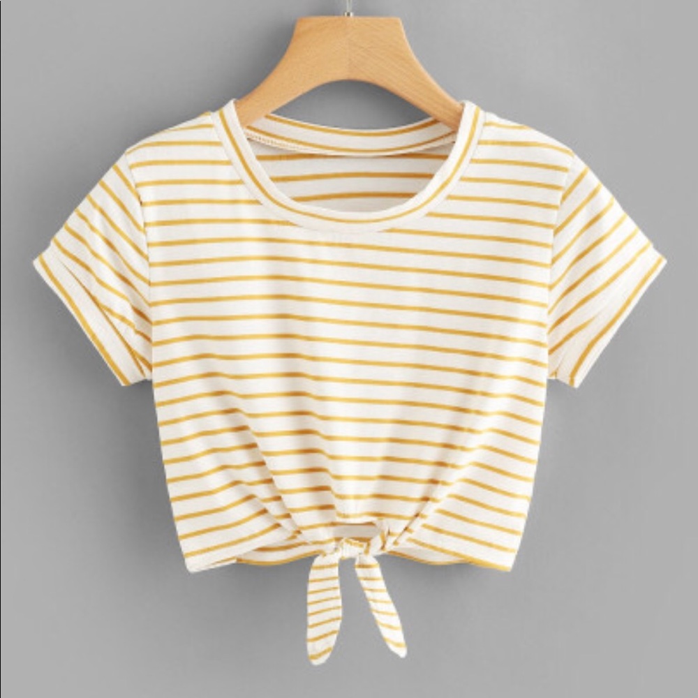 Knot Front Striped Crop Tee
